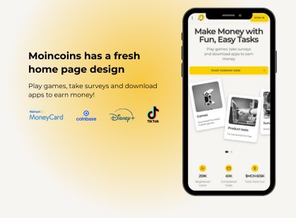 screenshot of moincoins new design website